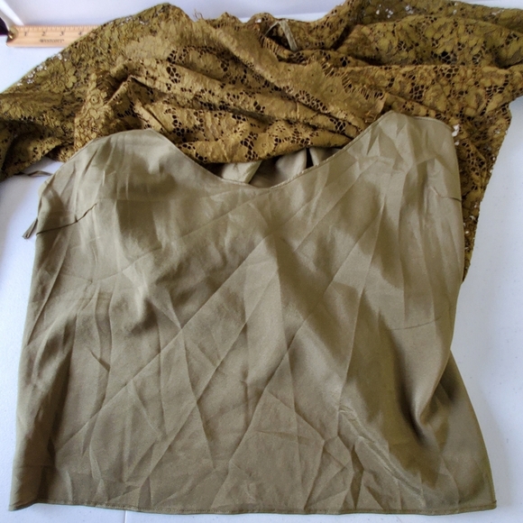 J. Crew Lace Top with Cami Size 18 Fringe Trim Long Sleeve Green Blouse Moody - Picture 7 of 15